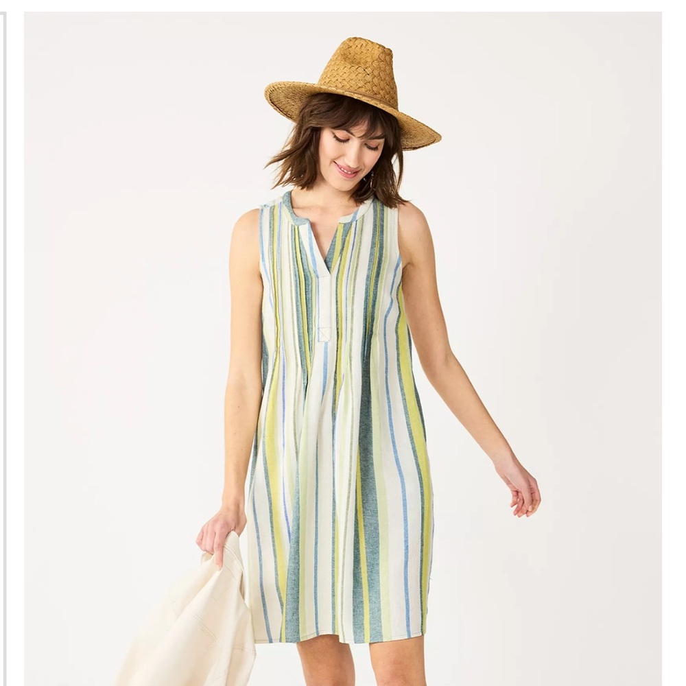 Sonoma Sleeveless Linen Stripped Boho Dress